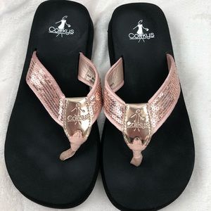 Corkys rose gold sequin flip flops